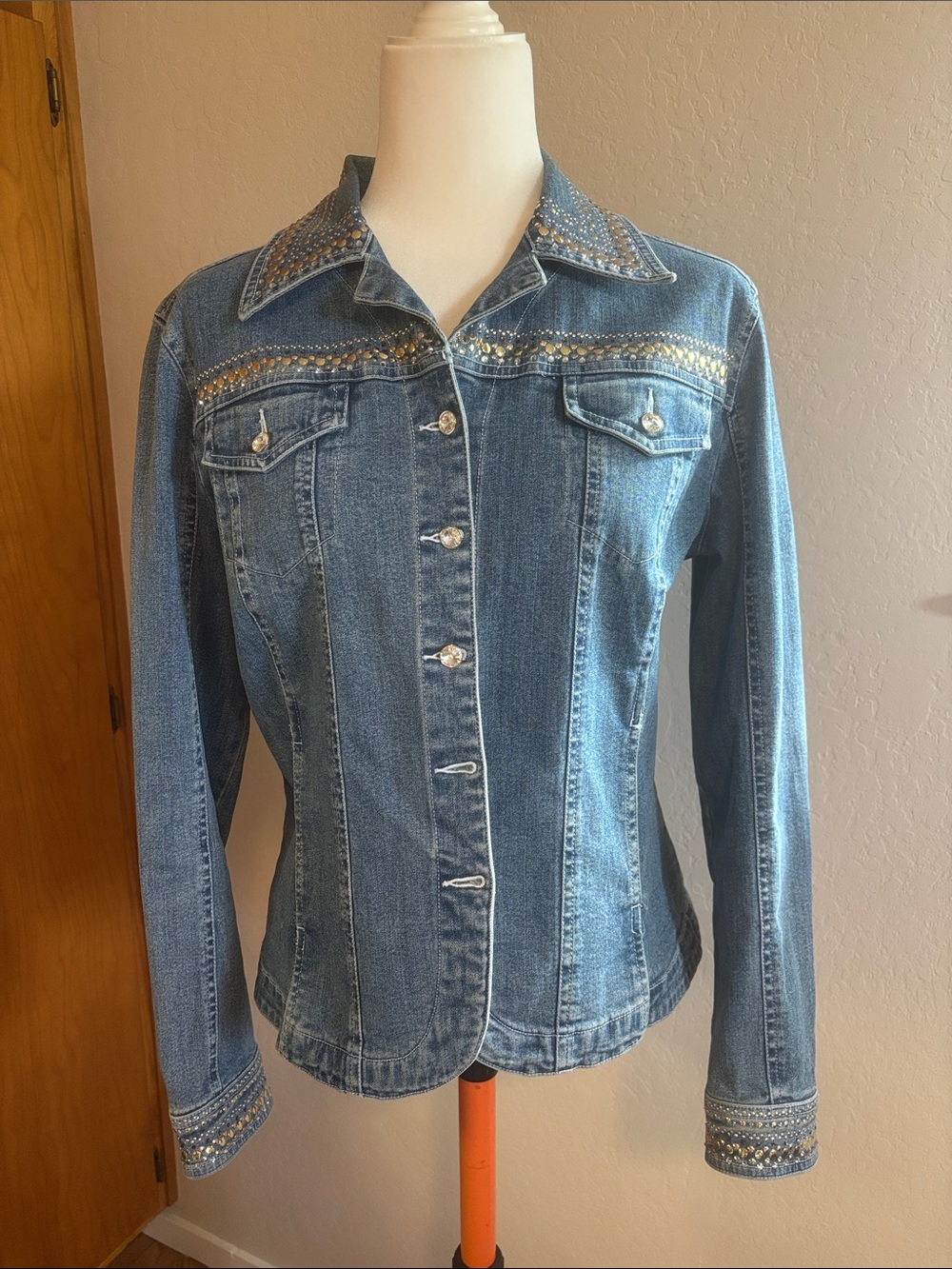 Christine Alexander Embellished Blue Denim Jacket with Stud Details